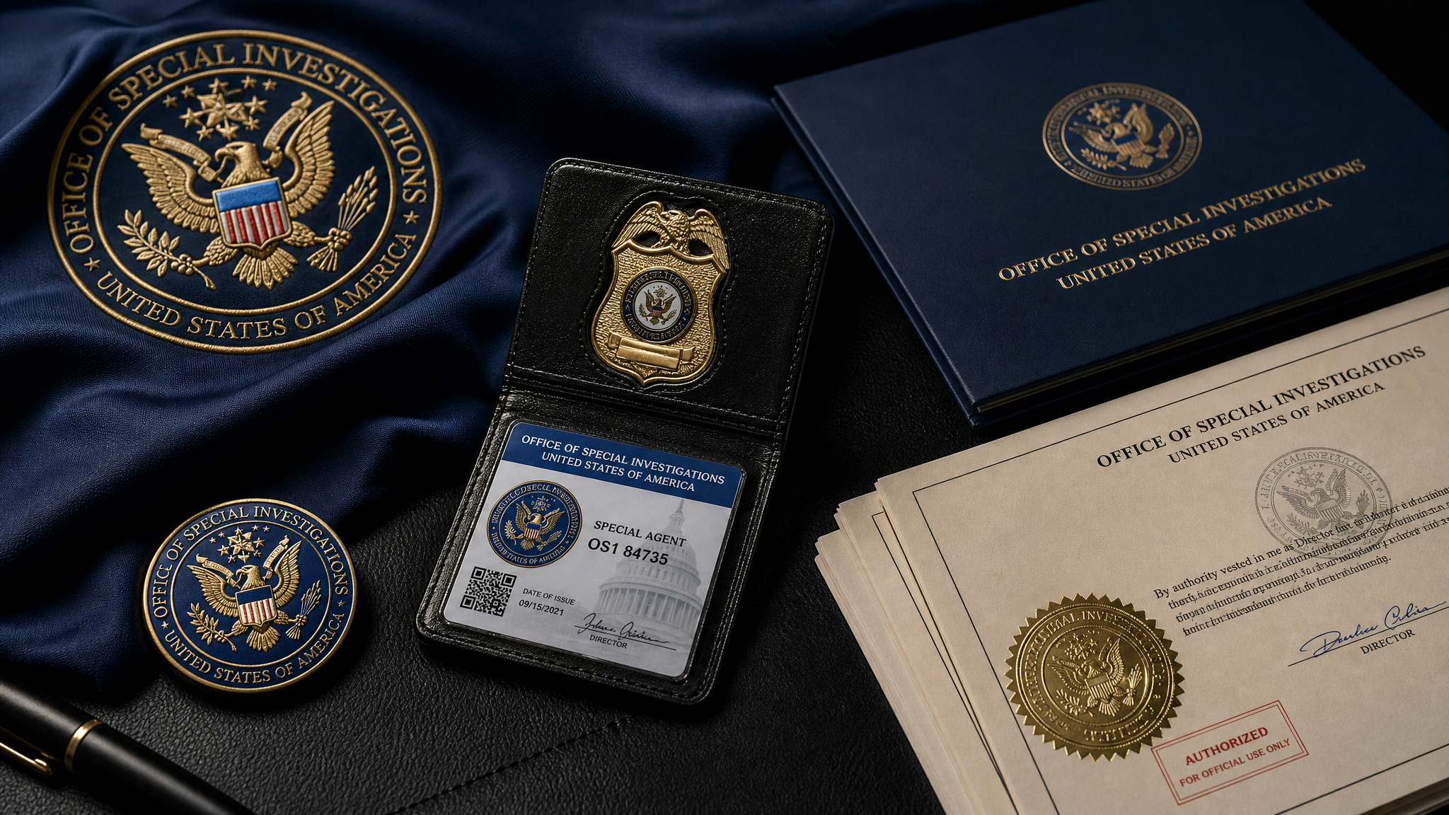 Official VA accreditation credentials and challenge coin